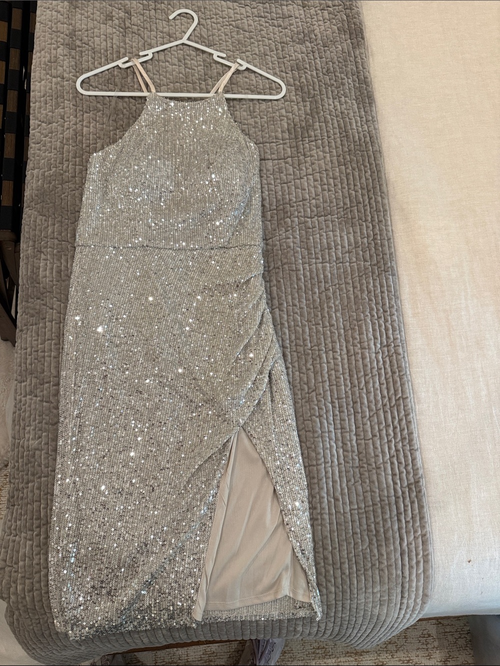Silver Sequin Halter Midi Dress - Sparkling Evening Wear
